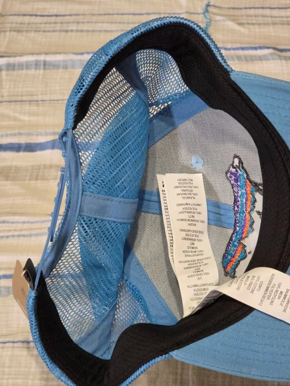 NWT Patagonia Kids Trucker Hat Illustrated Fitz Bear Fin Blue Snapback Mesh Cap
